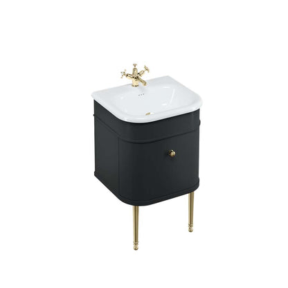 Burlington Bathrooms Chalfont 550mm Single Drawer Unit with Natural Stone Roll Top Basin - Matt Black
