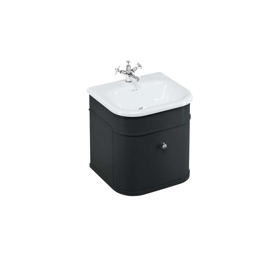Burlington Bathrooms Chalfont 550mm Single Drawer Unit with Natural Stone Roll Top Basin - Matt Black