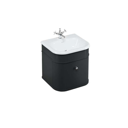 Burlington Bathrooms Chalfont 550mm Single Drawer Unit with Natural Stone Roll Top Basin - Matt Black