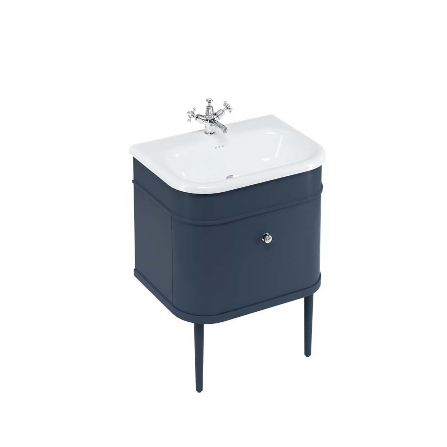 Burlington Bathrooms Chalfont 650mm Single Drawer Unit with Natural Stone Roll Top Basin - Blue