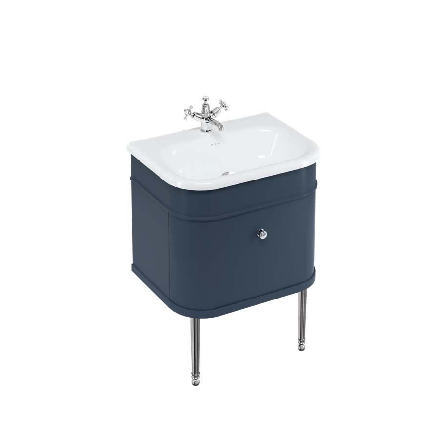 Burlington Bathrooms Chalfont 650mm Single Drawer Unit with Natural Stone Roll Top Basin - Blue