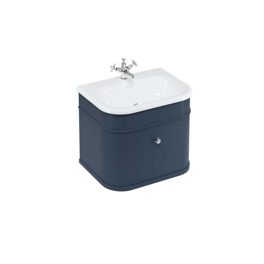Burlington Bathrooms Chalfont 650mm Single Drawer Unit with Natural Stone Roll Top Basin - Blue