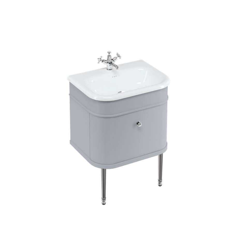 Burlington Bathrooms Chalfont 650mm Single Drawer Unit with Natural Stone Roll Top Basin- Classic Grey
