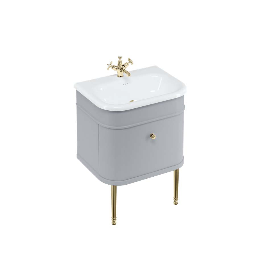 Burlington Bathrooms Chalfont 650mm Single Drawer Unit with Natural Stone Roll Top Basin- Classic Grey