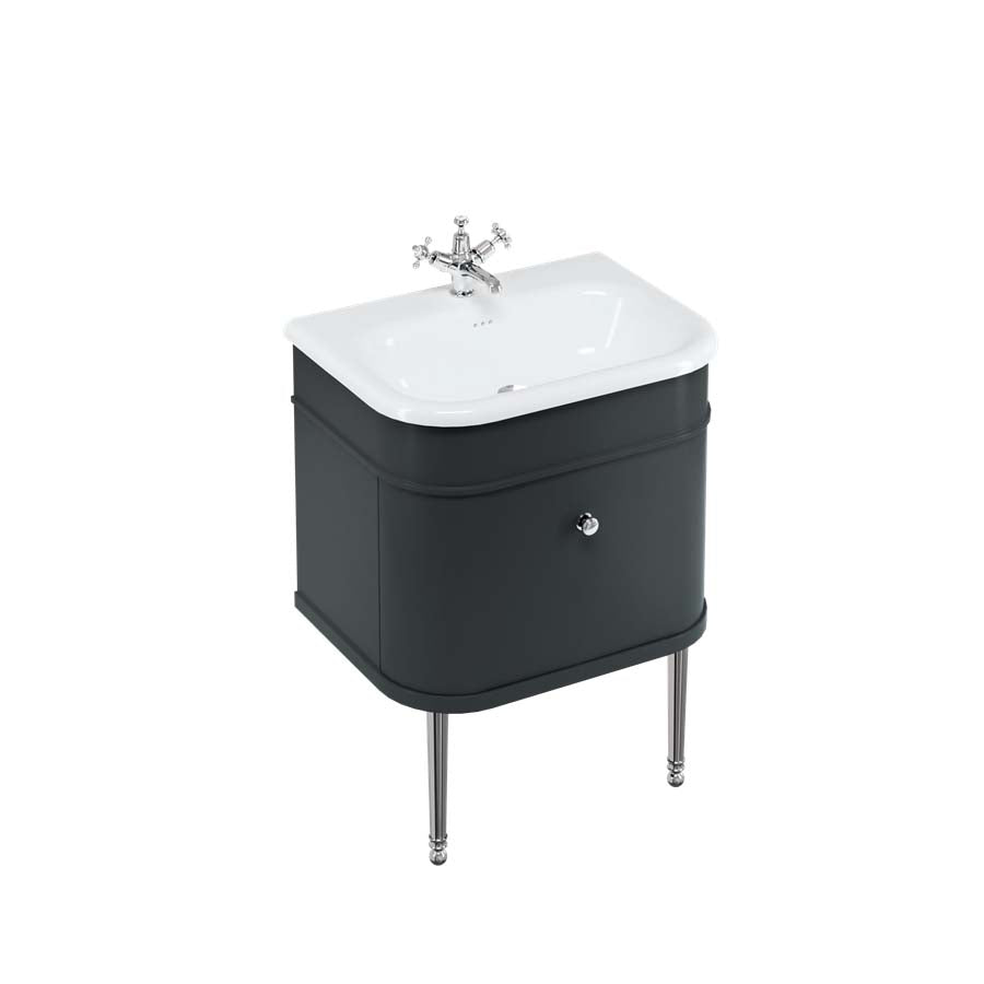 Burlington Bathrooms Chalfont 650mm Single Drawer Unit with Natural Stone Roll Top Basin - Matt Black