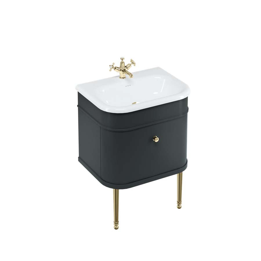 Burlington Bathrooms Chalfont 650mm Single Drawer Unit with Natural Stone Roll Top Basin - Matt Black