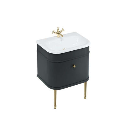 Burlington Bathrooms Chalfont 650mm Single Drawer Unit with Natural Stone Roll Top Basin - Matt Black