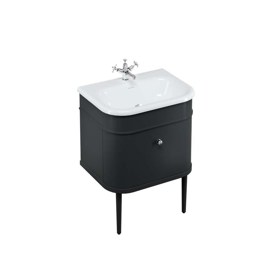 Burlington Bathrooms Chalfont 650mm Single Drawer Unit with Natural Stone Roll Top Basin - Matt Black