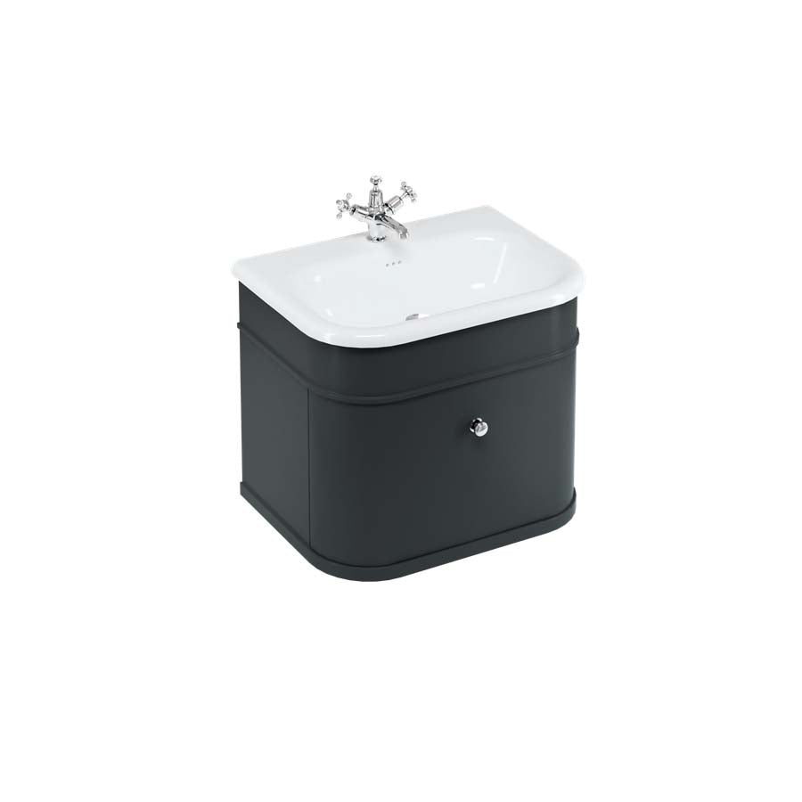 Burlington Bathrooms Chalfont 650mm Single Drawer Unit with Natural Stone Roll Top Basin - Matt Black