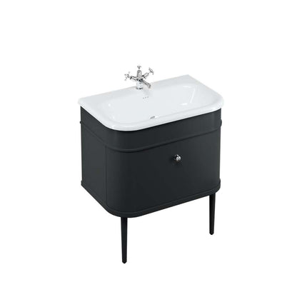 Burlington Bathrooms Chalfont 750mm Single Drawer Unit with Natural Stone Roll Top Basin - Matt Black
