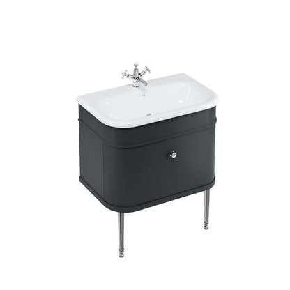 Burlington Bathrooms Chalfont 750mm Single Drawer Unit with Natural Stone Roll Top Basin - Matt Black