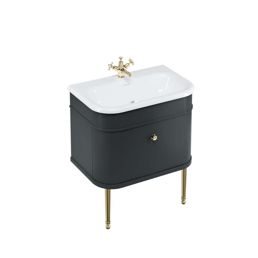 Burlington Bathrooms Chalfont 750mm Single Drawer Unit with Natural Stone Roll Top Basin - Matt Black