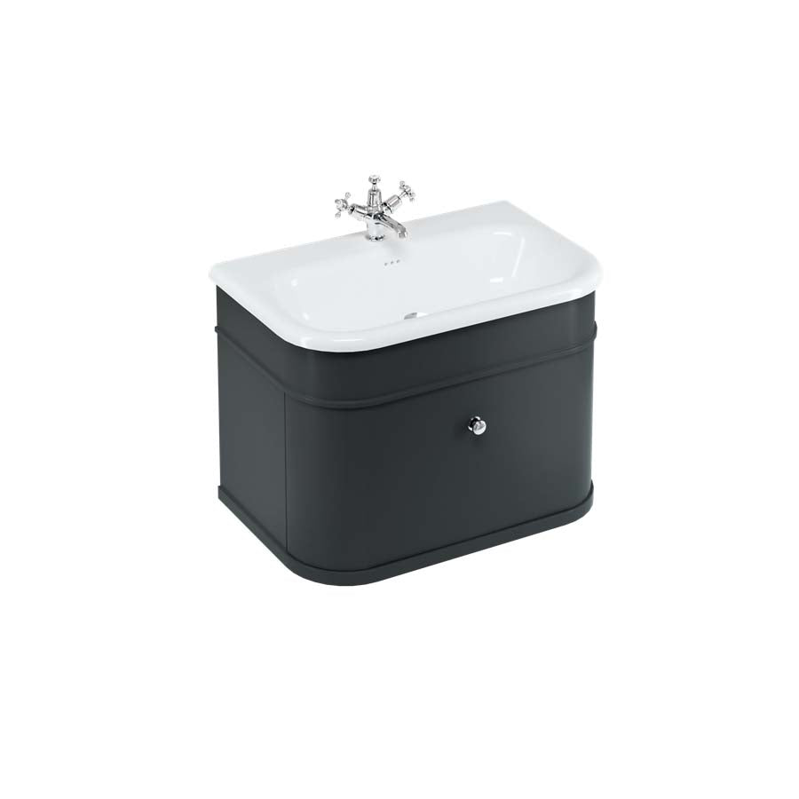 Burlington Bathrooms Chalfont 750mm Single Drawer Unit with Natural Stone Roll Top Basin - Matt Black