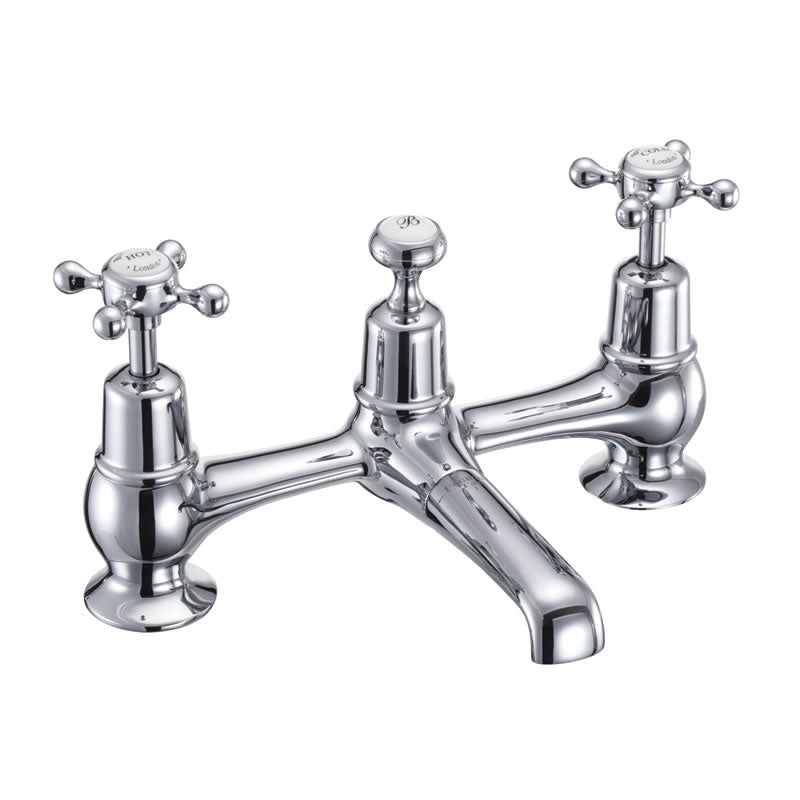 Burlington Claremont CL10 2 Tap Hole Bridge Basin Mixer with Plug & Chain Waste & Swivel Spout