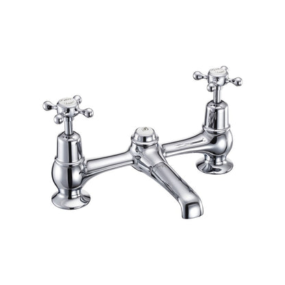 Burlington Claremont CL10 2 Tap Hole Bridge Basin Mixer with Plug & Chain Waste & Swivel Spout