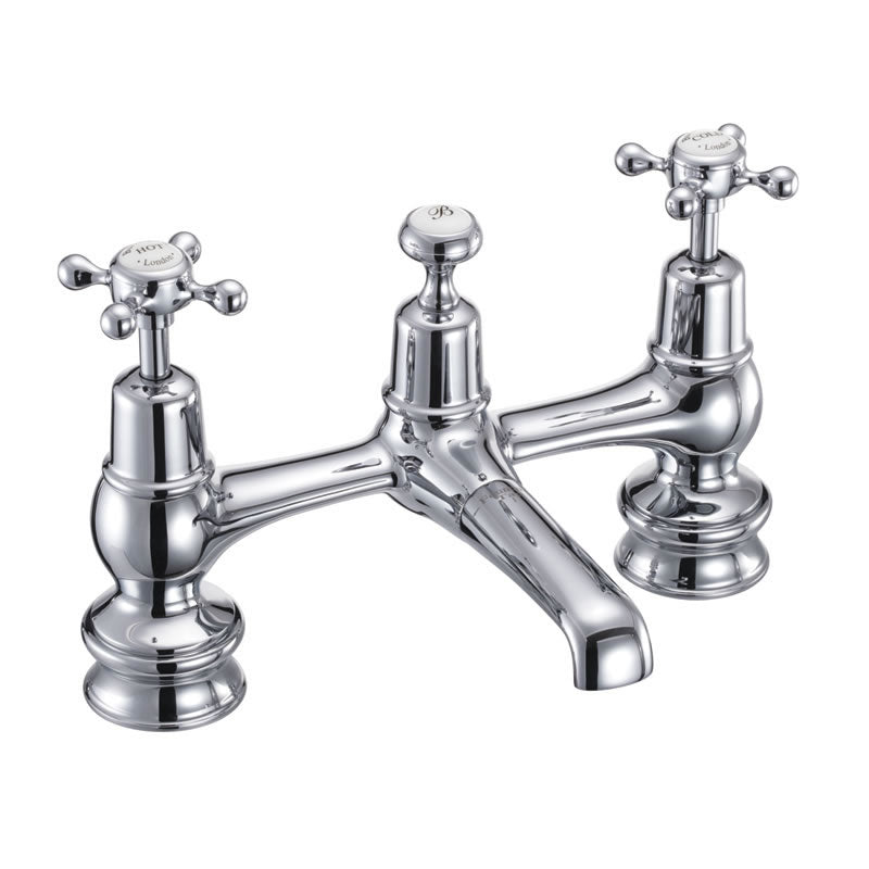 Burlington Claremont CLR10_QT Regent 2 Tap Hole Bridge Basin Mixer with Plug & Chain Waste & Swivel Spout