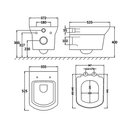 Hudson CLT007 Reed Maya White 355 x 525mm Wall Hung Pan And Soft Close Seat
