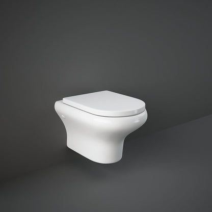 RAK CO27AWHA|RAKSEAT010 Compact Wall Hung Rimless Pan 365 x 525mm with Soft Close Seat