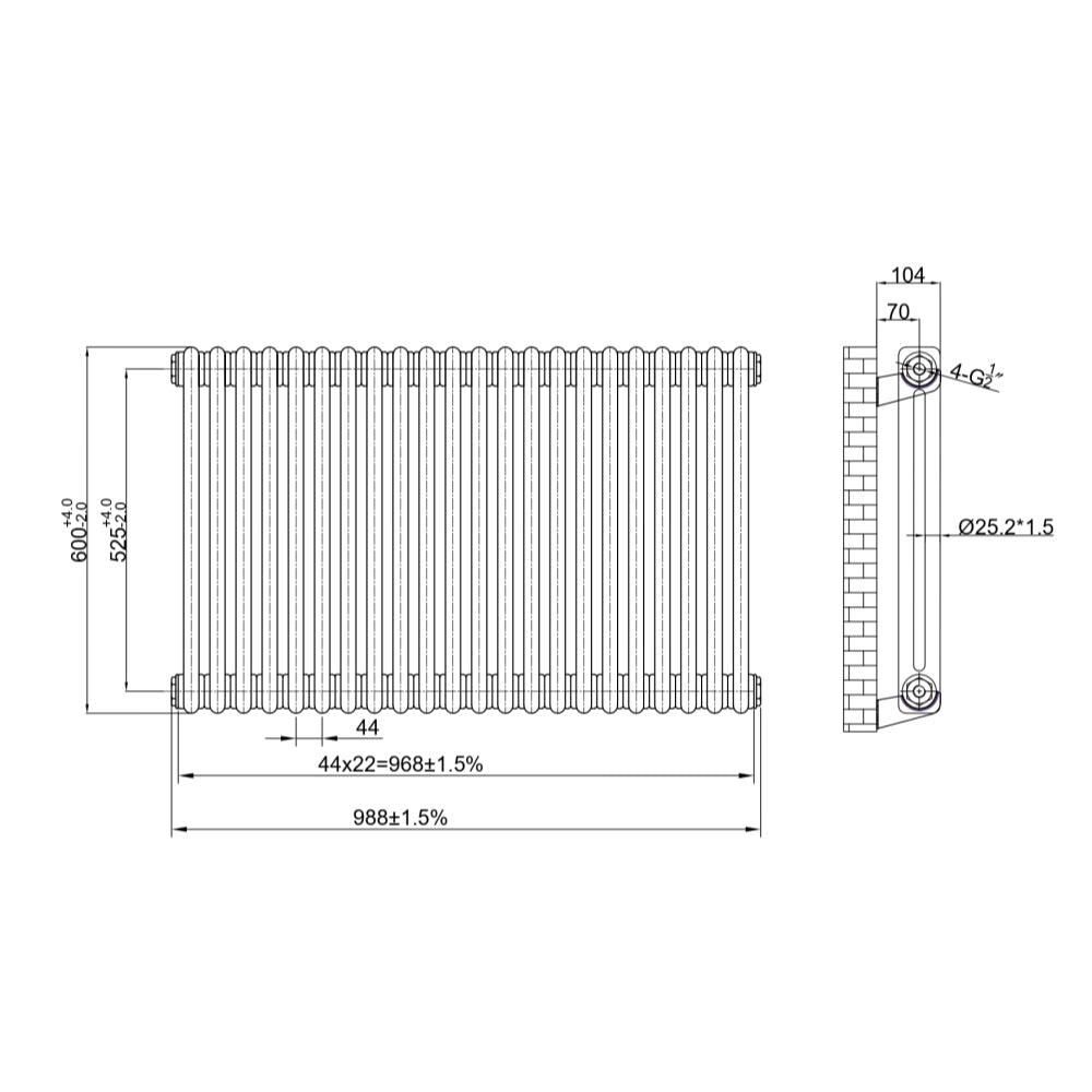 Luxe81 2 Column Horizontal Designer Radiator