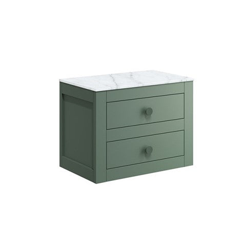 Crosswater Canvass 600 Double Drawer Unit with Carrara Marble Effect Worktop