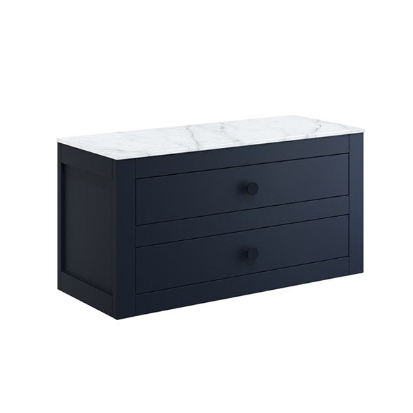 Crosswater Canvass 900 Double Drawer Unit with Carrara Marble Effect Worktop