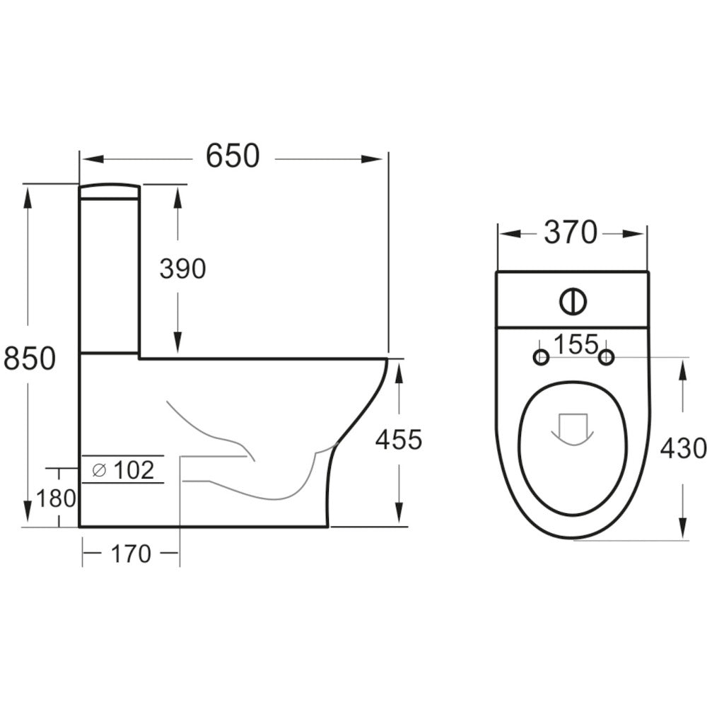 Luxe81 Deia Closed Back Comfort Height Rimless Close Coupled Toilet and Slim Soft Close Seat