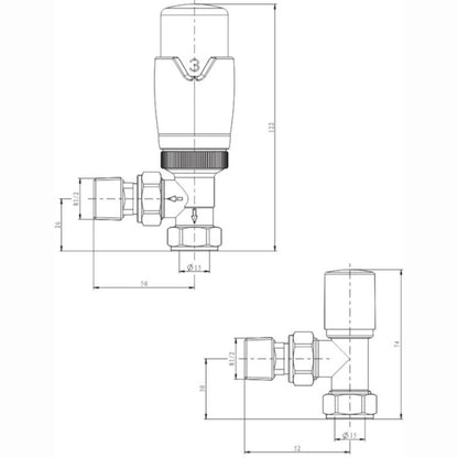 Luxe81 Brushed Brass Angled TRV Radiator Valves Twin Pack