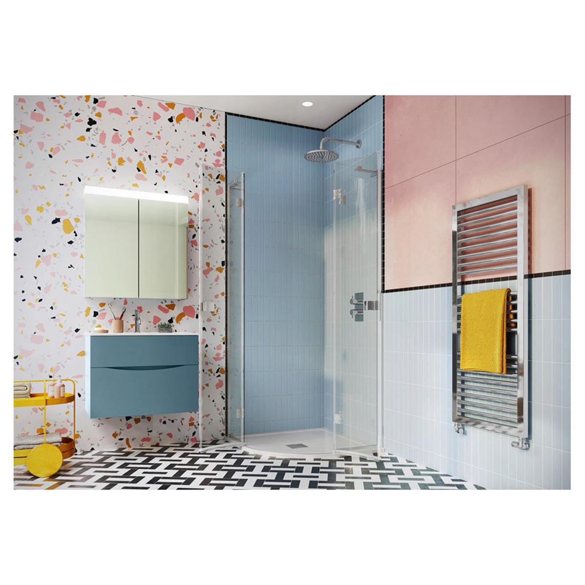 Crosswater Design DQDSC0900_V2 8 Quadrant Double Door, Silver Finish