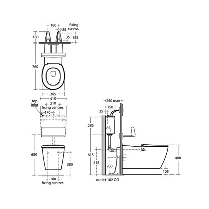 Ideal E819701 Standard Concept Freedom White Elongated Wall Hung Rimless WC Pan 760mm