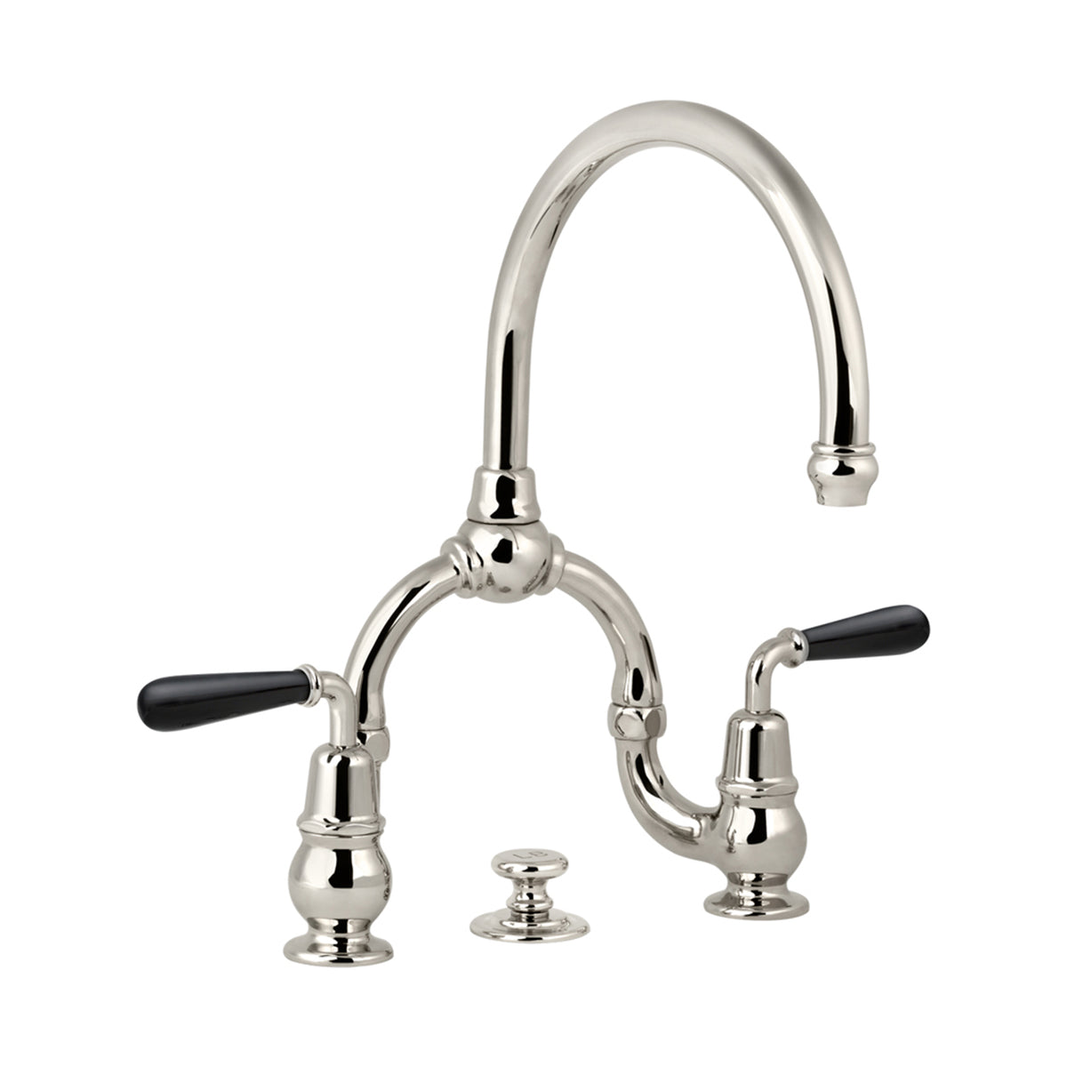 Lefroy Brooks La Chapelle basin bridge mixer with black torpille levers & pop-up waste