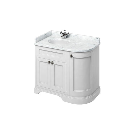 Burlington Bathrooms Freestanding 100 LH Curved Corner Unit with Carrara White Worktop and Integrated White Basin