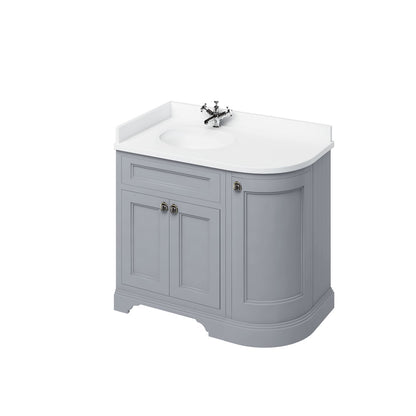 Burlington Freestanding 100 LH Curved Corner Unit with White Worktop and Integrated White Basin