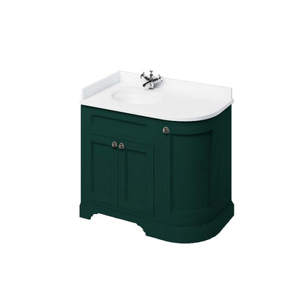 Burlington Freestanding 100 LH Curved Corner Unit with White Worktop and Integrated White Basin