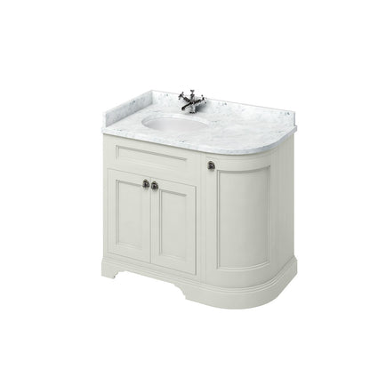 Burlington Bathrooms Freestanding 100 LH Curved Corner Unit with Carrara White Worktop and Integrated White Basin