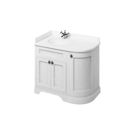 Burlington Freestanding 100 LH Curved Corner Unit with White Worktop and Integrated White Basin