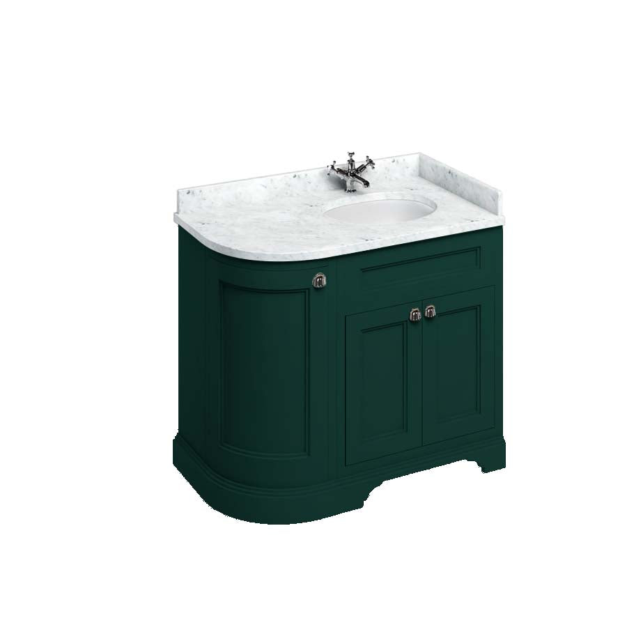 Burlington Bathrooms Freestanding 100 RH Curved Corner Unit with Carrara White Worktop and Integrated White Basin