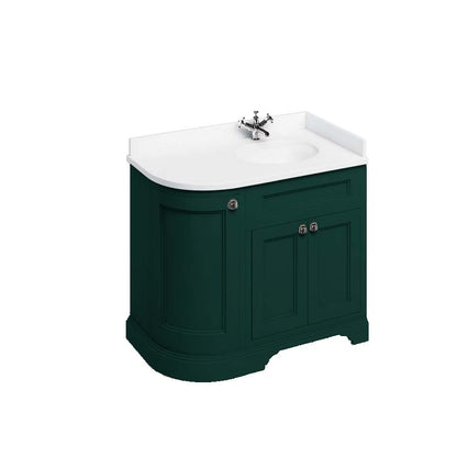 Burlington Bathrooms Freestanding 100 RH Curved Corner Unit with White Worktop and Integrated White Basin