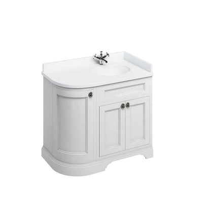Burlington Bathrooms Freestanding 100 RH Curved Corner Unit with White Worktop and Integrated White Basin