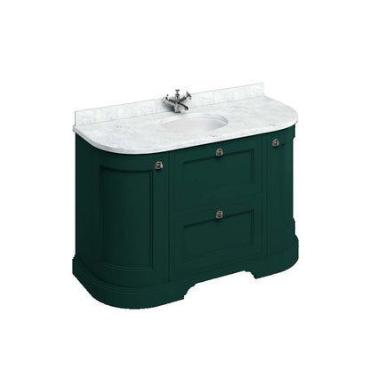 Burlington Bathrooms Freestanding 134 Curved Unit with Carrara White Worktop, Drawers & Integrated White Basin