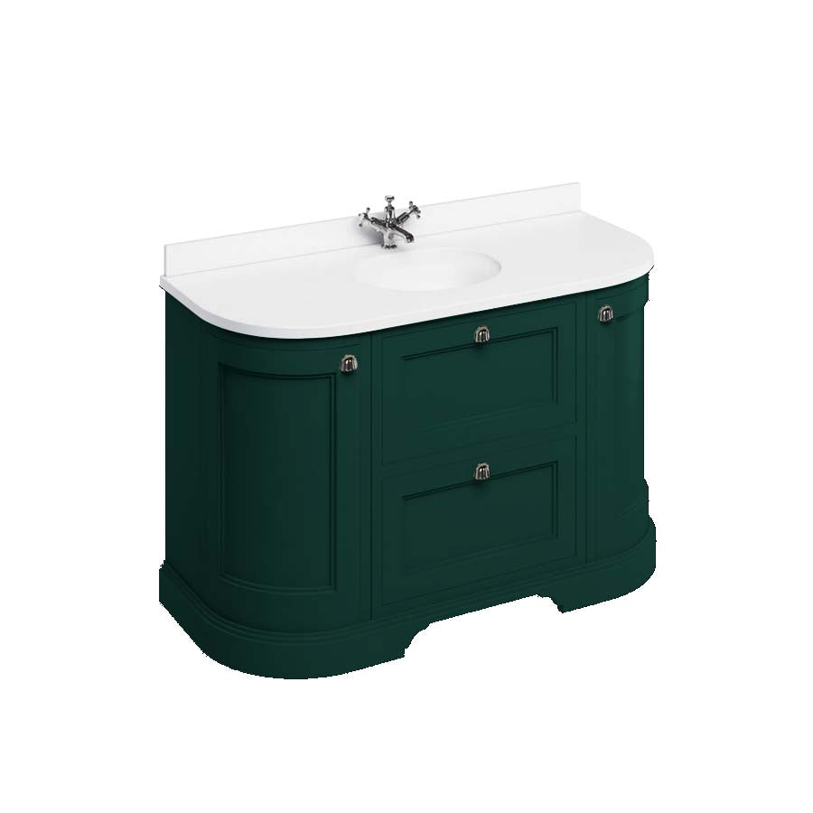 Burlington Bathrooms Freestanding 134 Curved Unit with White Worktop, Drawers & Integrated White Basin