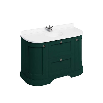 Burlington Bathrooms Freestanding 134 Curved Unit with White Worktop, Drawers & Integrated White Basin