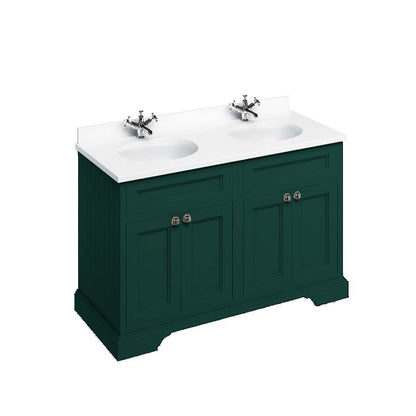 Burlington Bathrooms Freestanding 130 Unit with White Worktop, Doors & 2 Integrated White Basins