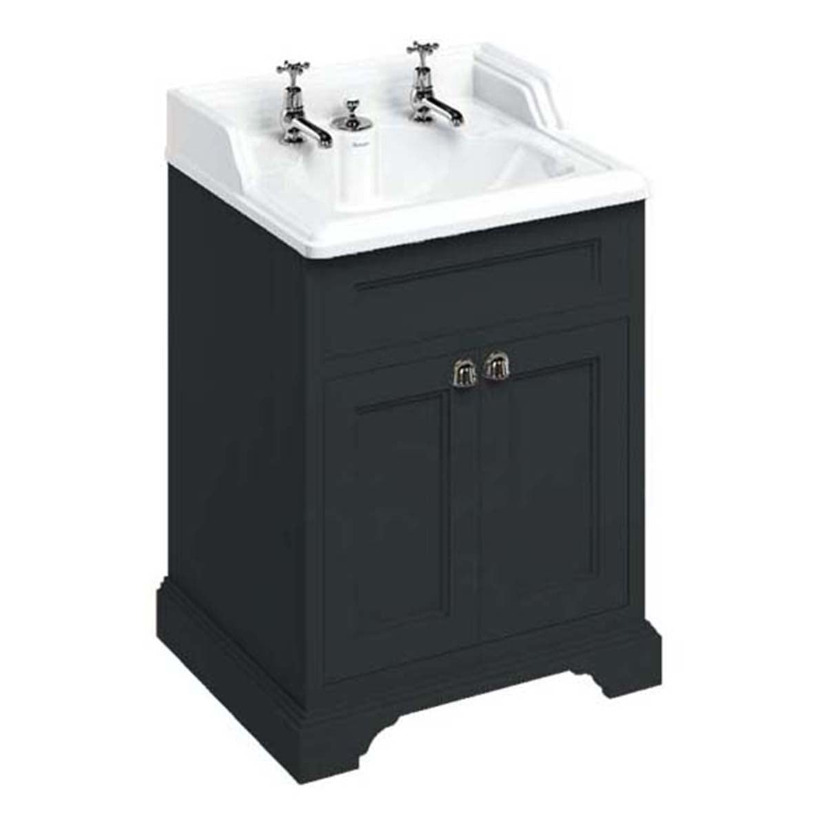 Burlington Bathrooms Freestanding 65 Vanity Unit with Doors & Classic Invisible Overflow Basin 2 Tap Holes