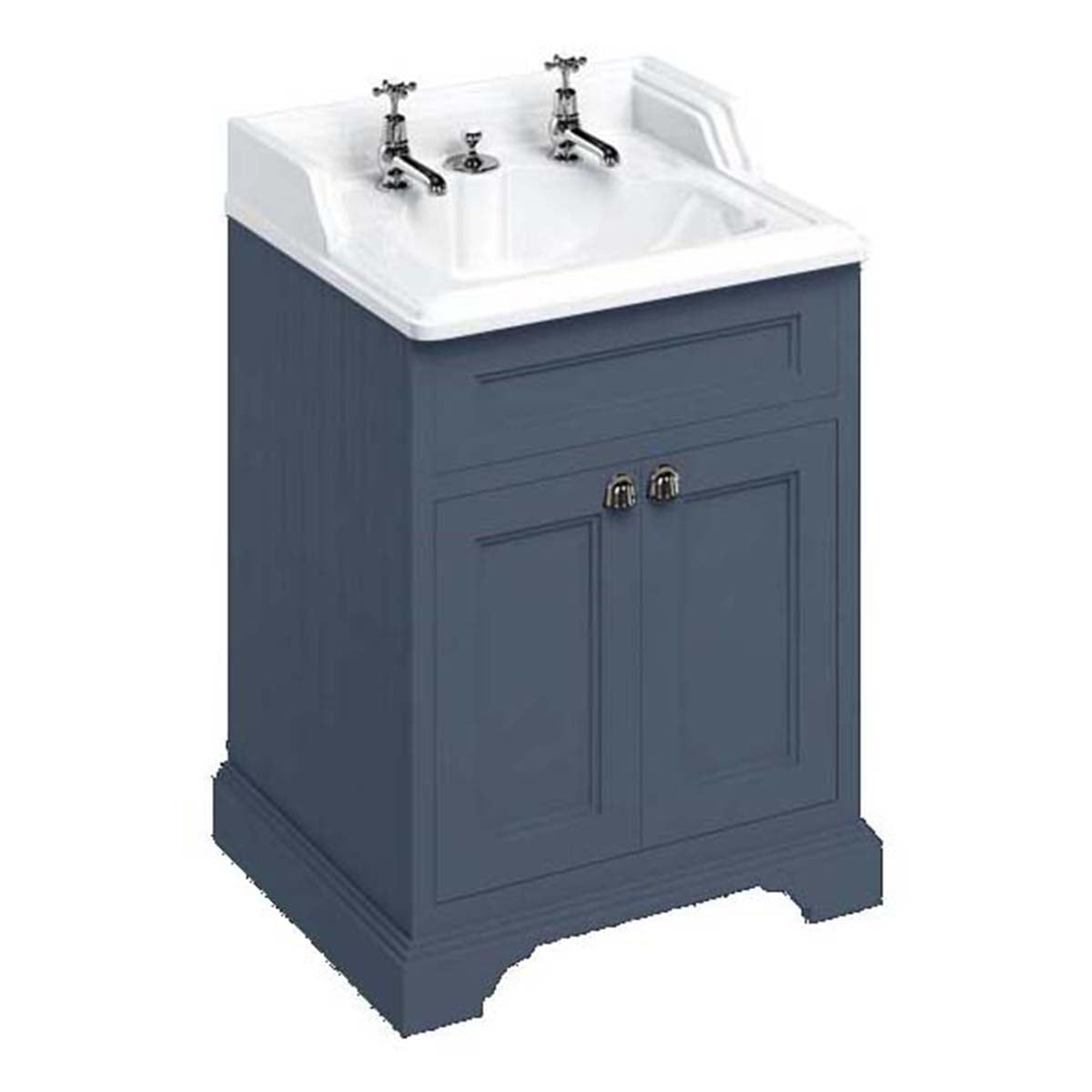 Burlington Bathrooms Freestanding 65 Vanity Unit with Doors & Classic Invisible Overflow Basin 2 Tap Holes