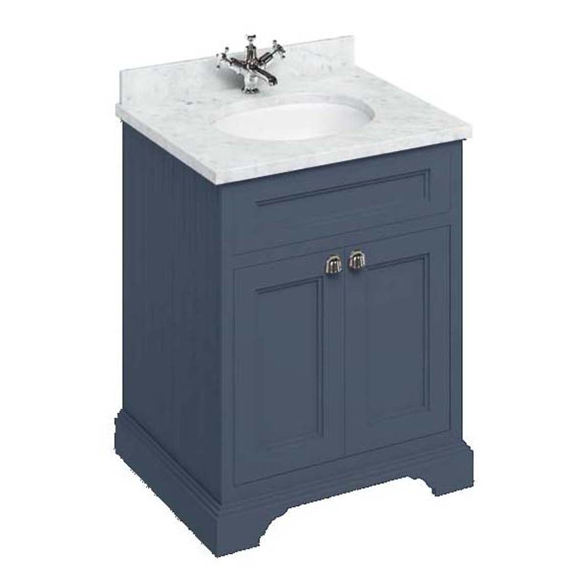 Burlington Bathrooms Freestanding 65 Unit with Carrara White Worktop, Doors and Integrated White Basin