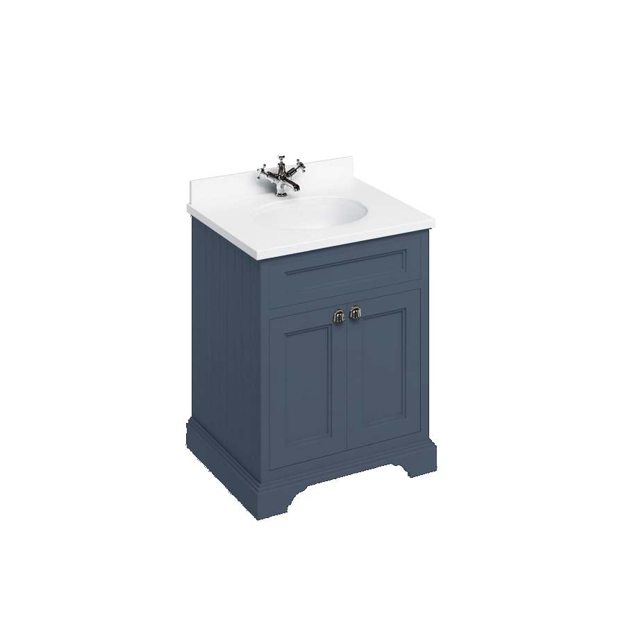 Burlington Bathrooms Freestanding 65 Unit with White Worktop, Doors and Integrated White Basin