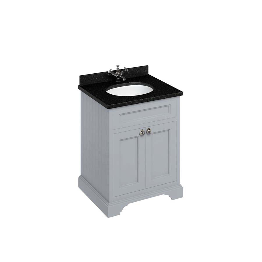 Burlington Bathrooms Freestanding 65 Unit with Black Granite Worktop, Doors and Integrated White Basin