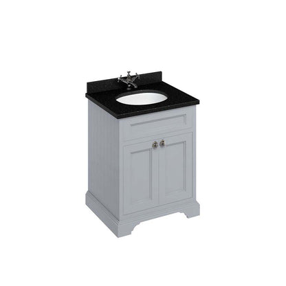 Burlington Bathrooms Freestanding 65 Unit with Black Granite Worktop, Doors and Integrated White Basin
