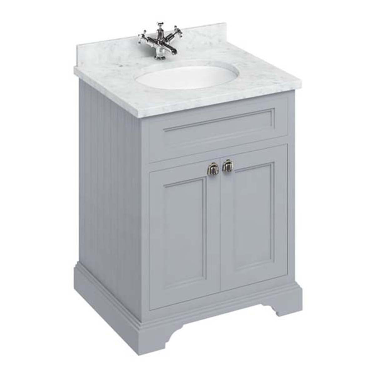 Burlington Bathrooms Freestanding 65 Unit with Carrara White Worktop, Doors and Integrated White Basin