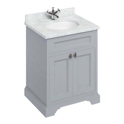 Burlington Bathrooms Freestanding 65 Unit with Carrara White Worktop, Doors and Integrated White Basin